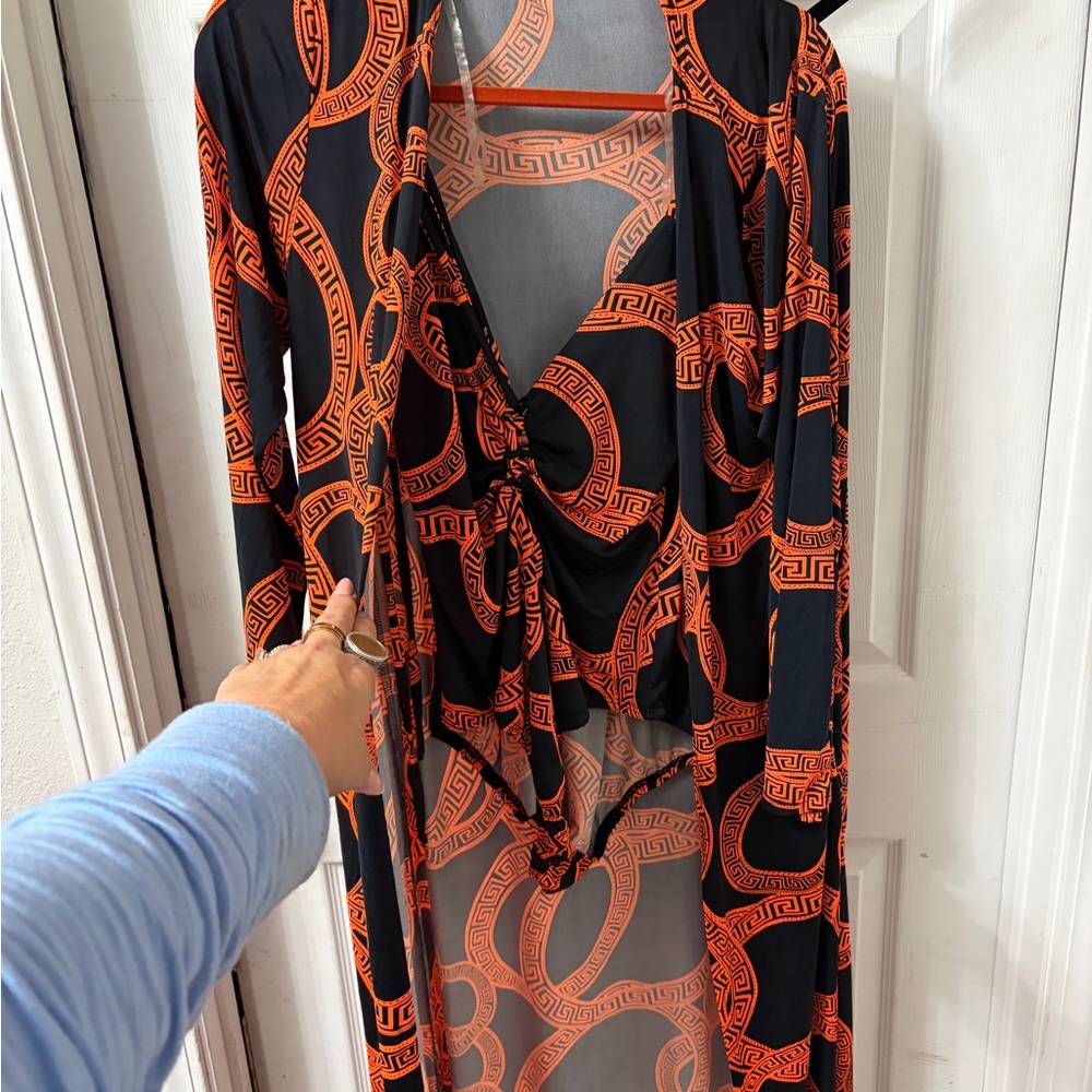Elegant Black and Orange Swim suit and Cover-Up